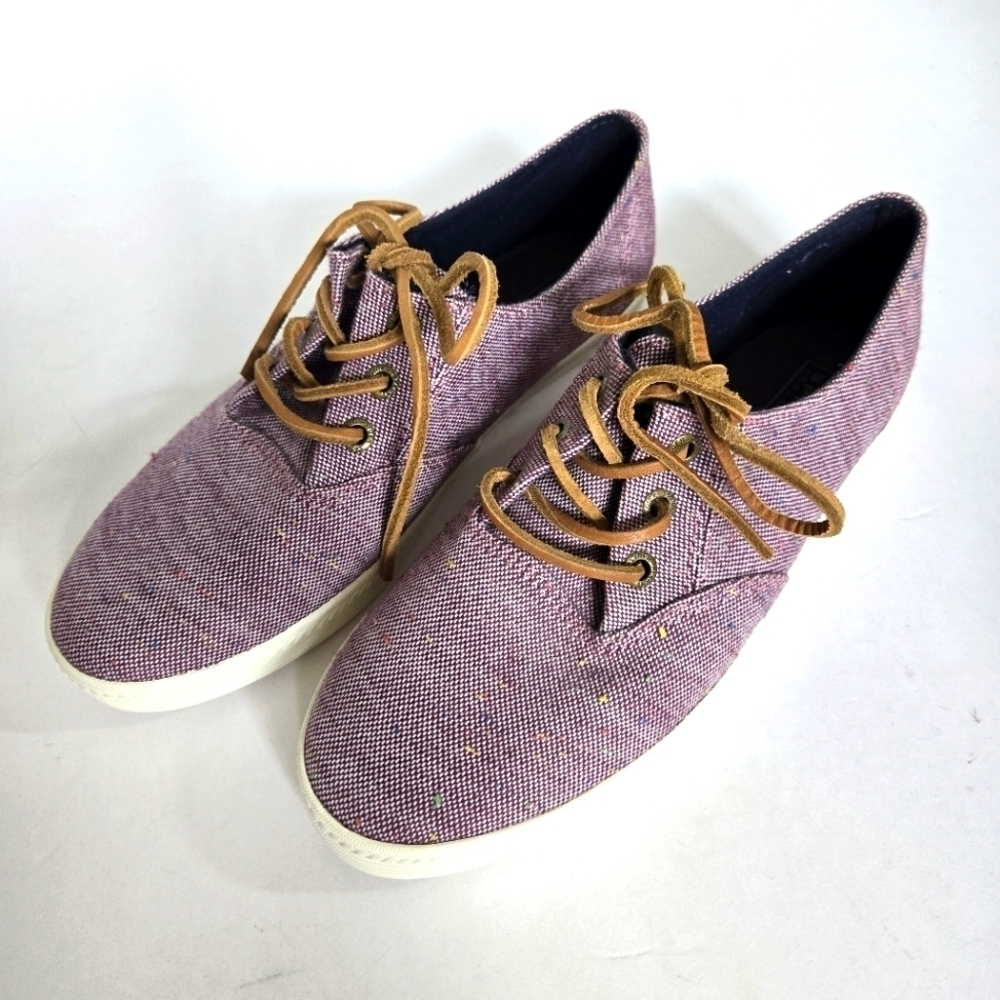 Sperry top sider pink colorful canvas leather strings like new sz 8 - Picture 1 of 6